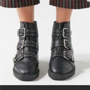 Urban Outfitters Black Leather Ankle Strap Booties